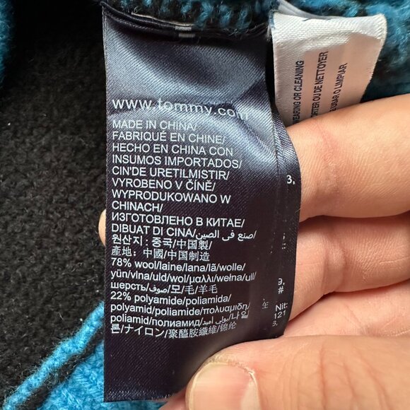 Tommy Hilfiger Sweater Mens XL Turtleneck Wool Black Blue Pullover Tight Knit - Picture 10 of 11